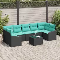 Sofos komplektas su pagalve 8 pcs Juoda ir turkio poliratanas