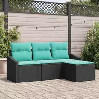 Lauko baldų komplektas Sofos komplektas su pagalve 4 pcs Juoda poliratanas