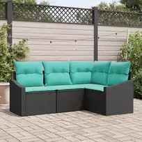 Lauko baldų komplektas Sofos komplektas su pagalve 4 pcs Juoda poliratanas