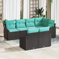 Lauko baldų komplektas Sofos komplektas su pagalve 7 pcs Juoda poliratanas