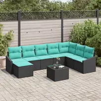 Lauko baldų komplektas Sofos komplektas su pagalve 9 pcs Juoda poliratanas