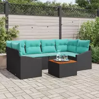 Lauko baldų komplektas Sodo Sofų Rinkinys su pagalve 7 pcs Juoda poliratanas