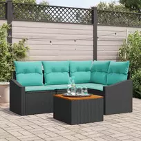 Lauko baldų komplektas Sodo Sofų Rinkinys su pagalve 5 pcs Juoda poliratanas