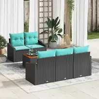 Lauko baldų komplektas Sodo Sofų Rinkinys su pagalve 6 pcs Juoda poliratanas
