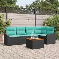 Lauko baldų komplektas Sodo Sofų Rinkinys su pagalve 6 pcs Juoda poliratanas