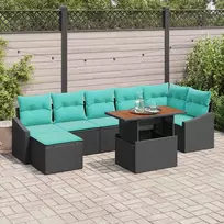 Sodo Sofų Rinkinys su pagalve 8 pcs Juoda ir žalsvai mėlyna