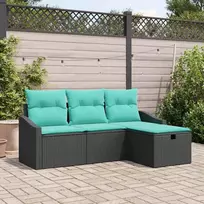 Lauko baldų komplektas Sofos komplektas su pagalve 4 pcs Juoda Poli ratanas