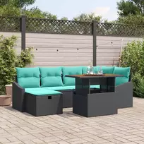 Lauko baldų komplektas Sodo Sofų Rinkinys su pagalve 7 pcs Juoda poliratanas