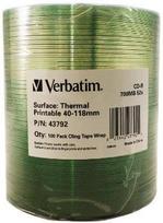 CD-R Verbatim 700MB 52x Thermal Printable No ID Brand (Wrap 100)