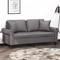 Dvivietė sofa su pagalvėlėmis, pilka, 140cm, dirbtinė oda