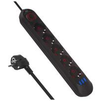 Elektros prekės // Maitinimo prailgintuvų, skirstytuvų ir UK bei USA adapterių rinkinys // Listwa zasilająca Maclean, przedłużacz 5 gniazd  + 3xUSB, 110-240V AC  50/60Hz, 2.1A max 2500W, 1,5m, czarna ,MCE395 B
