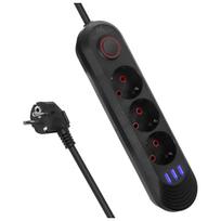 Elektros prekės // Maitinimo prailgintuvų, skirstytuvų ir UK bei USA adapterių rinkinys // Listwa zasilająca Maclean, przedłużacz 3gniazda + 3xUSB, 110-240V AC  50/60Hz, 2.1A max 2500W, 1,5m, czarna ,MCE394 B