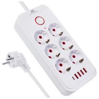 Elektros prekės // Maitinimo prailgintuvų, skirstytuvų ir UK bei USA adapterių rinkinys // Listwa zasilająca Maclean, przedłużacz 6 gniazd + 4xUSB, 110-240V AC  50/60Hz, 2.1A max 2500W, 1,5 m, biała, MCE389 W