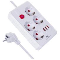 Elektros prekės // Maitinimo prailgintuvų, skirstytuvų ir UK bei USA adapterių rinkinys // Listwa zasilająca Maclean, przedłużacz 4 gniazda + 3xUSB, 110-240V AC  50/60Hz, 2.1A max 2500W, 1,5m, biała,MCE392 W