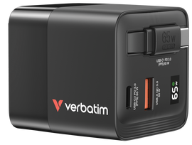 Charger Verbatim GaN Wall Charger 65W 2 Port with Retractable Cable