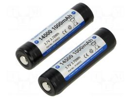 Re-battery: Li-Ion | 14500,AA | 3.7V | 1000mAh | Ø14.4x52.1mm | 2pcs.