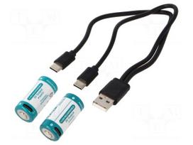 Re-battery: Li-Ion | 16340,RCR123A | 3V | 1000mAh | Ø16.6x35mm | 2pcs.