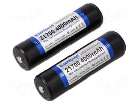 Re-battery: Li-Ion | 21700 | 3.7V | 4000mAh | Ø21.6x74.5mm | 15A | 2pcs.