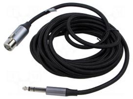 Cable | Jack 6,3mm plug,XLR female 3pin | 5m | Øcable: 6mm | textile