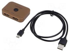 Splitter | HDMI 2.1 | 4K,8K | golden | Out: HDMI socket x2 | aluminium