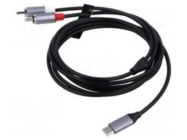 Cable | RCA plug x2,USB C plug | nickel plated | 1m | black