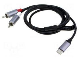 Cable | RCA plug x2,USB C plug | nickel plated | 2m | black | Cu