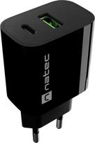 Natec WALL CHARGER NATEC RIBERA 1X USB-A + 1X USB-C 20W BLACK