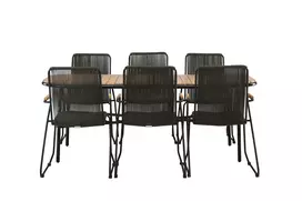 Holmbeck Diningtable Steel - Black / Rectangular 90*200*75 +Bois Diningchair Steel - Black / Dark Grey Rope _6