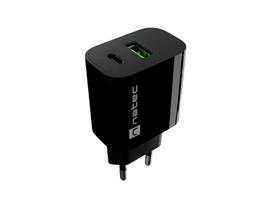 Natec Ribera USB Charger 1X USB-A + 1X USB-C 20W, Black