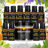 Eteriniai pirties aliejai 10ml x10 + Kristalinis mentolis aromaterapijai 100g