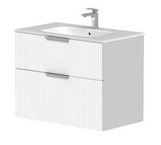 Vonios spintelė Kame Big 80cm 2 stalčiai, be kriauklės, Rievota Fasāse, Baltas Matinis BU/8-3DR/WSF10-BIG