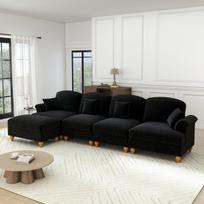 L formos modulinė sofa, 4 vietų, su taburete, 1 vnt