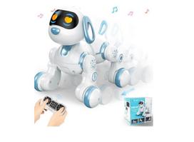 Interaktyvus šuniukas robotas su nuotolinio valdymo pultu, baltas