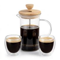 Nuspaudžiamas kavinukas 350 ml + 2 borosilikatinio stiklo stiklinės 250 ml "Coffee for Two Set"