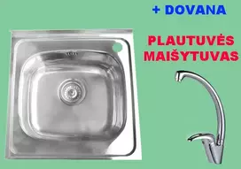 IŠPARDAVIMAS! Nerūdijančio plieno plautuvė 877 uždedama su sifonu DOVANA maišytuvas virtuvinis A2208