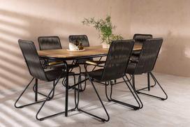 Lauko baldų komplektas Venture Design Valgomojo komplektas Holmbeck valgomojo stalas ir Bois valgomojo kėdės 200x90x75 cm juoda