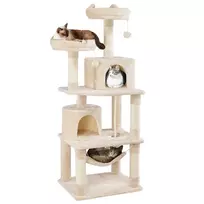 🐱 Didelė kačių draskyklė su hamaku – smėlio spalvos 158 cm (Nemokamas pristatymas)