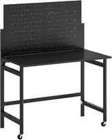 Aosom Sulankstomas mobilus darbo stalas su lentyna įrankiams 115x62x143,5 cm juodas plienas