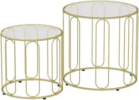 Aosom Stiklo stalų rinkinys 50x50 cm 40x40 cm auksinės spalvos metalas