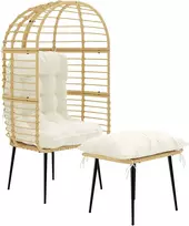 Aosom Sodo fotelis su pakoja 76x65x147 cm smėlio spalvos rotangas