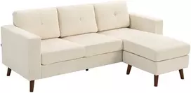 Aosom Kampinė sofa 192x137x84 cm Kremo balta korduro audinys