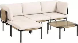 Aosom Lauko baldų komplektas 5 dalių poilsio komplektas 192x126x60 cm Chaki rotangas