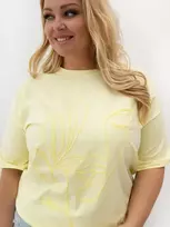 Šviesiai geltoni moteriški plus size marškinėliai