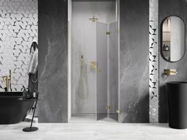Mexen Lunar-F sulankstomos dušo durys, dešinės 95 cm, skaidrios, šlifuotas auksas - 836-095-000-55-00-P