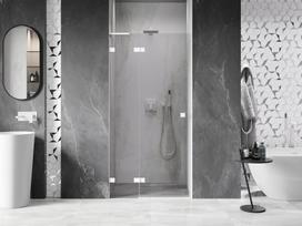Mexen Lunar L kairiosios pusės dušo durys 110 cm, permatomos, baltos - 834L-110-000-20-00-L