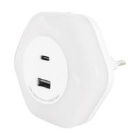 LED naktinė lemputė lizdui su USB Type-A ir Type-C lizdais, 0,3W, 4000K, 30Lm, OZIL