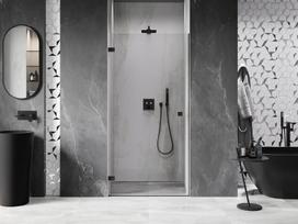 Mexen Lunar-B kairiosios pusės dušo durys 65 cm, skaidrios, juodos - 832-065-000-70-00-L