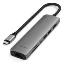 Satechi 7-in-1 USB-C Slim Multiport Adapter Ethernet (USB-C PD, 2x USB-A, HDMI 4K, Ethernet, micro/SD card reader) (gray)