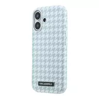 Karl Lagerfeld PU Houndstooth Resin Plate phone case with MagSafe support for iPhone 17, blue