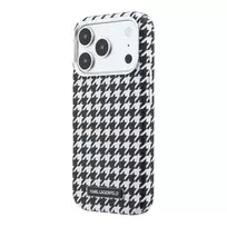Karl Lagerfeld PU Houndstooth Resin Plate phone case with MagSafe support for iPhone 17 Pro, black